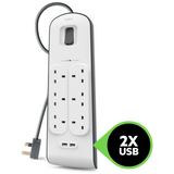 Belkin 6 Outlet Surge Protection Extension Lead, with x2 USB 2.4 Amp Ports